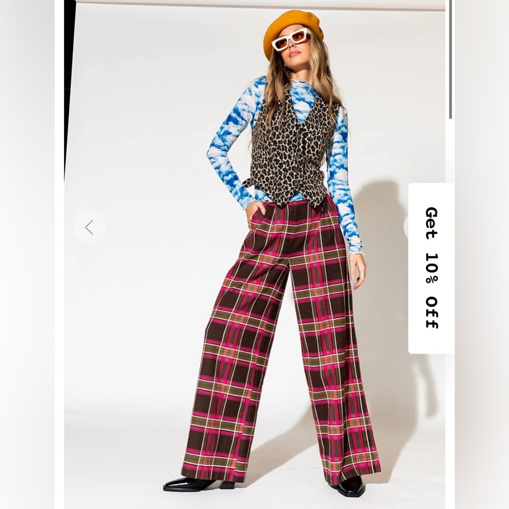 Lovers Lane Plaid Wide Leg Trousers in Pink